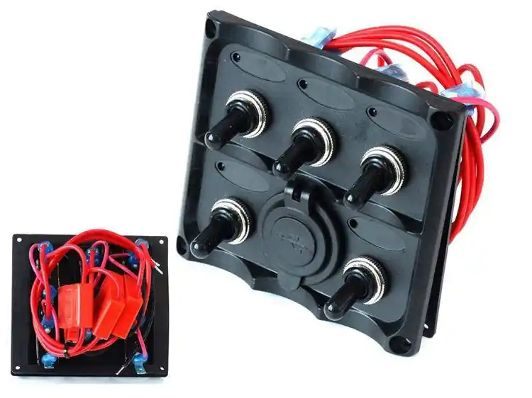 Panel przełączników 12V SPST/ON-OFFx5, 2xUSB, 3B 15A IP68 | Premium
