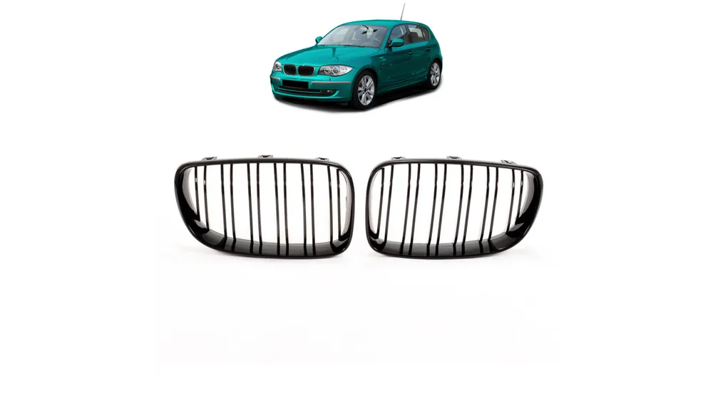 Tylko dziś | Grill BMW 1 E81 E82 E87 E88 Facelift podwójne żeberka Gloss Black