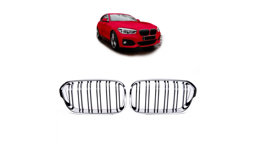 Duży rabat | Grill BMW 1 F20 F21 Facelift podwójne żeberka Chrome & Black