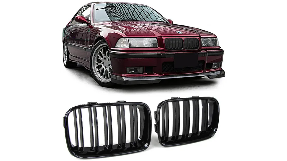 Grill BMW 3 E36 Facelift Compact podwójne żeberka Gloss Black | Łatwy zwrot